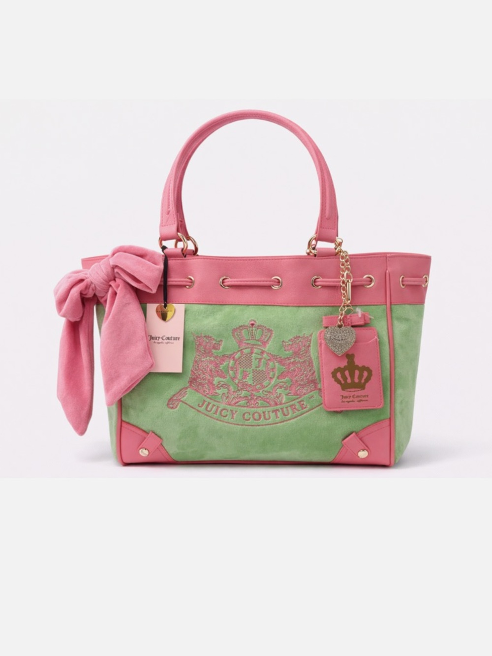 NEW RELEASE NWT Juicy Couture Classic Scottie Dogs Tote Bag Purse Green and Pink
